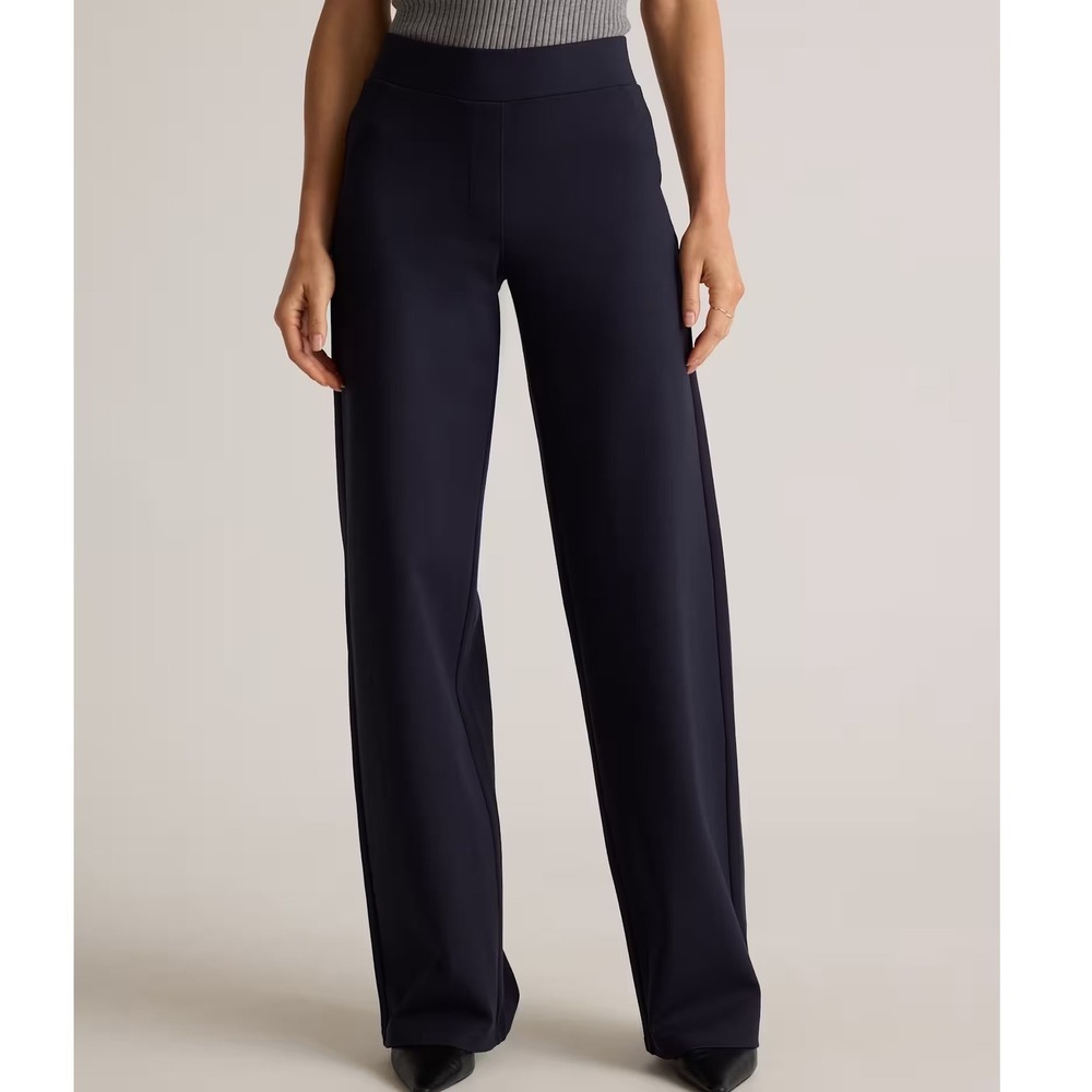 Quince Ultra-Stretch Ponte Wide Leg Pants Navy Blue High Rise Trousers Small - Picture 2 of 7